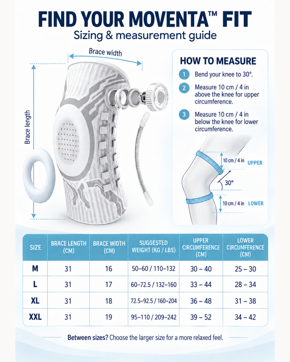 Lifrees Moventa sizing chart